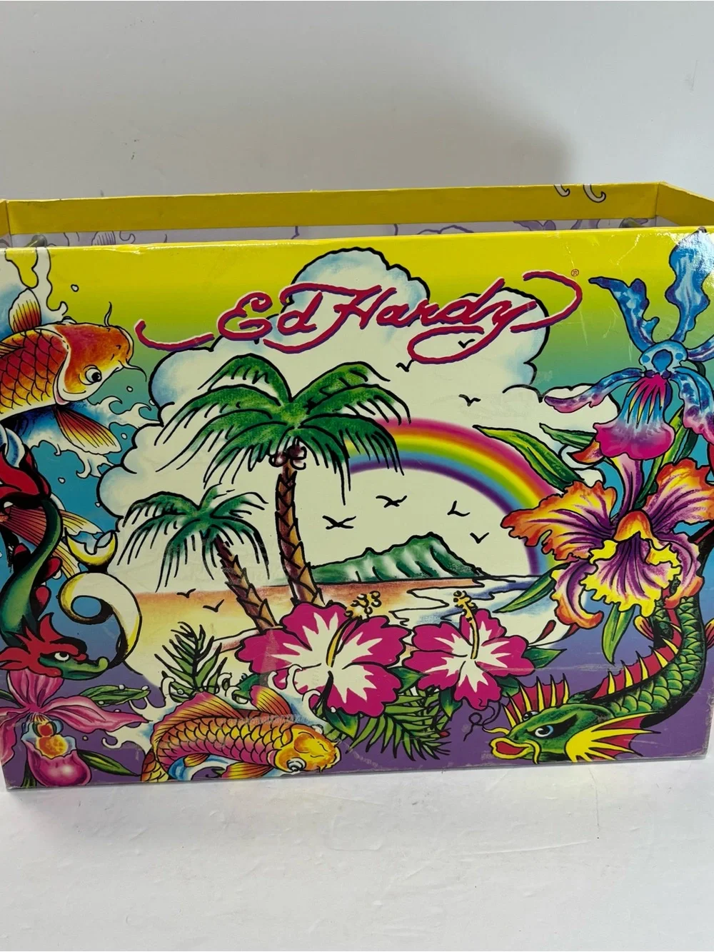 Ed Hardy x Lisa Frank Hanging File Box Tropical Tattoo Koi Dragon Rainbow Y2K